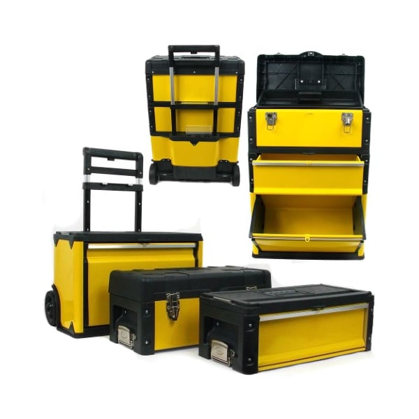 Fleming Supply Portable Tool Box, Steel, Polymer, Black/Yellow, 20-1/2 in W x 12 in D x 28 in H 943096ZRV - main